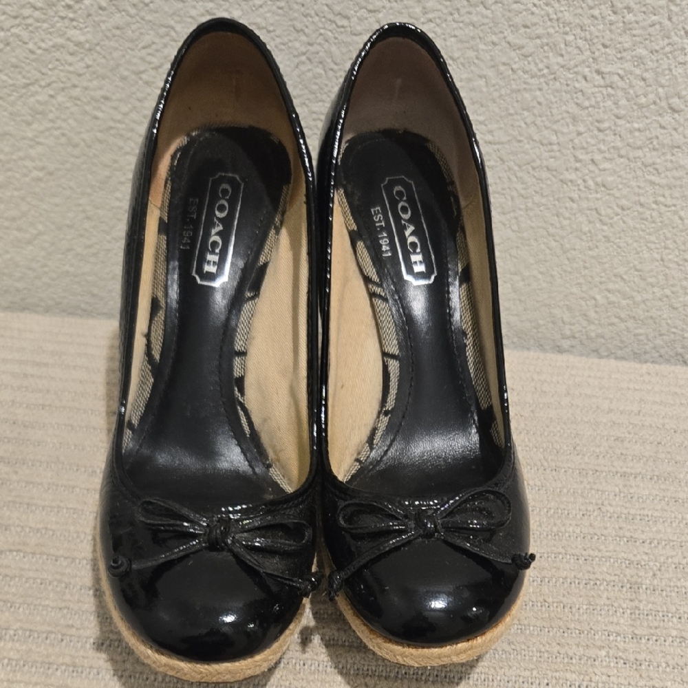 Coach Black Patent Leather Heels with Bow